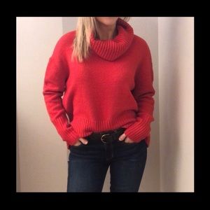 RACHEL ZOE Red Warm Chunky Cowl Neck Sweater
